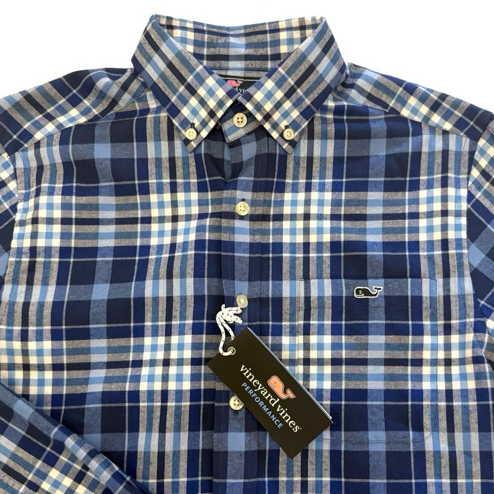 ✖️SOLD NEW Vineyard Vines Shirt Navy Blue Plaid Tucker Flannel Button Down Small